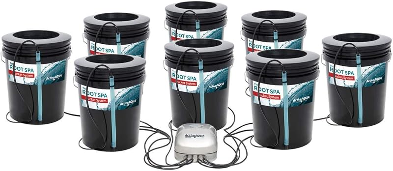Hydrofarm RS5GAL8SYS Root Spa 8, 5 Gallon Bucket System, Black