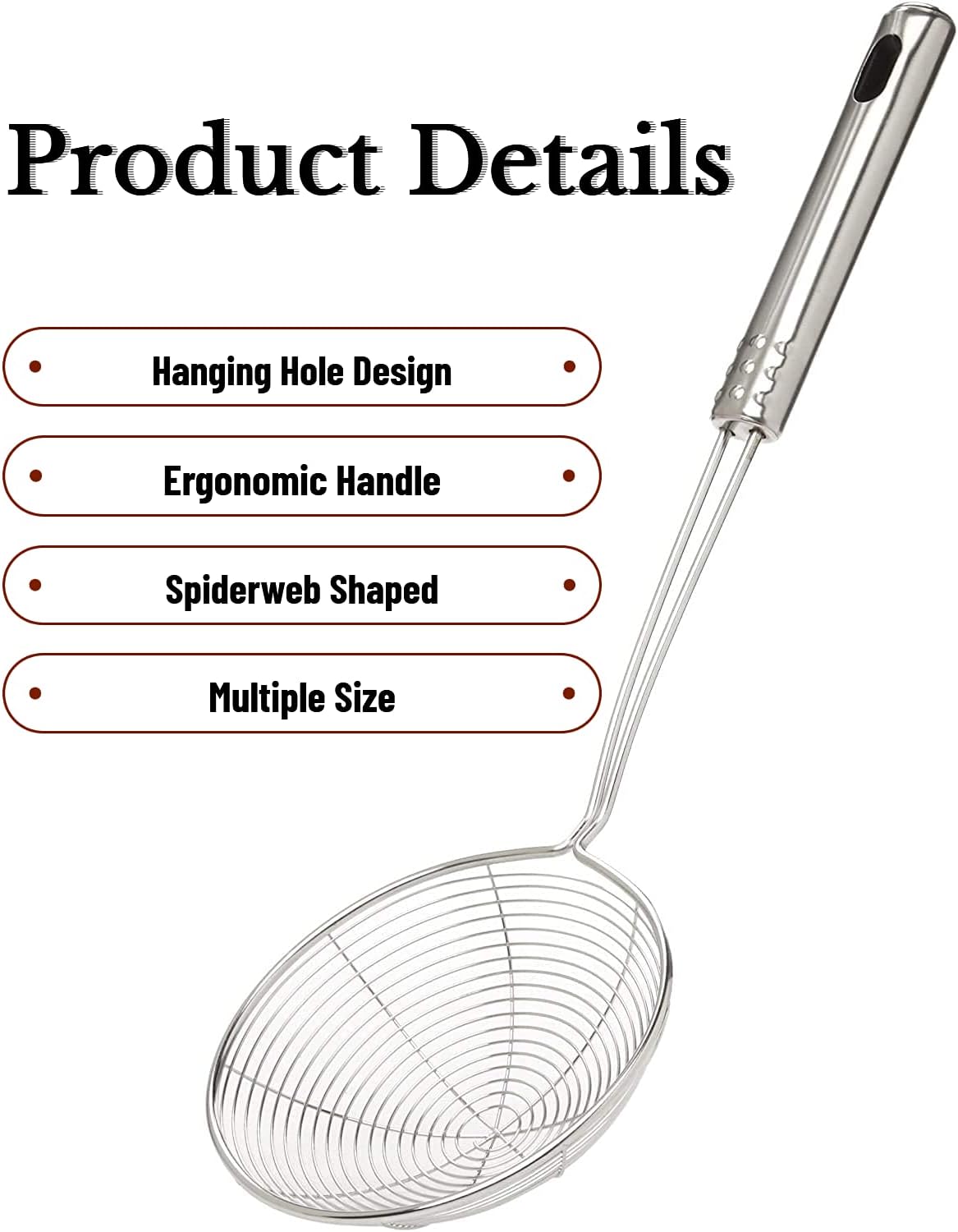 Spider Strainer Skimmer Spoon, HSpiow Set of 3 Sizes Frying Spoon Stainless Steel Fryer Scoop Wire Strainer Ladle with Long Handle for Kitchen Frying Cooking Food Pasta: Home & Kitchen