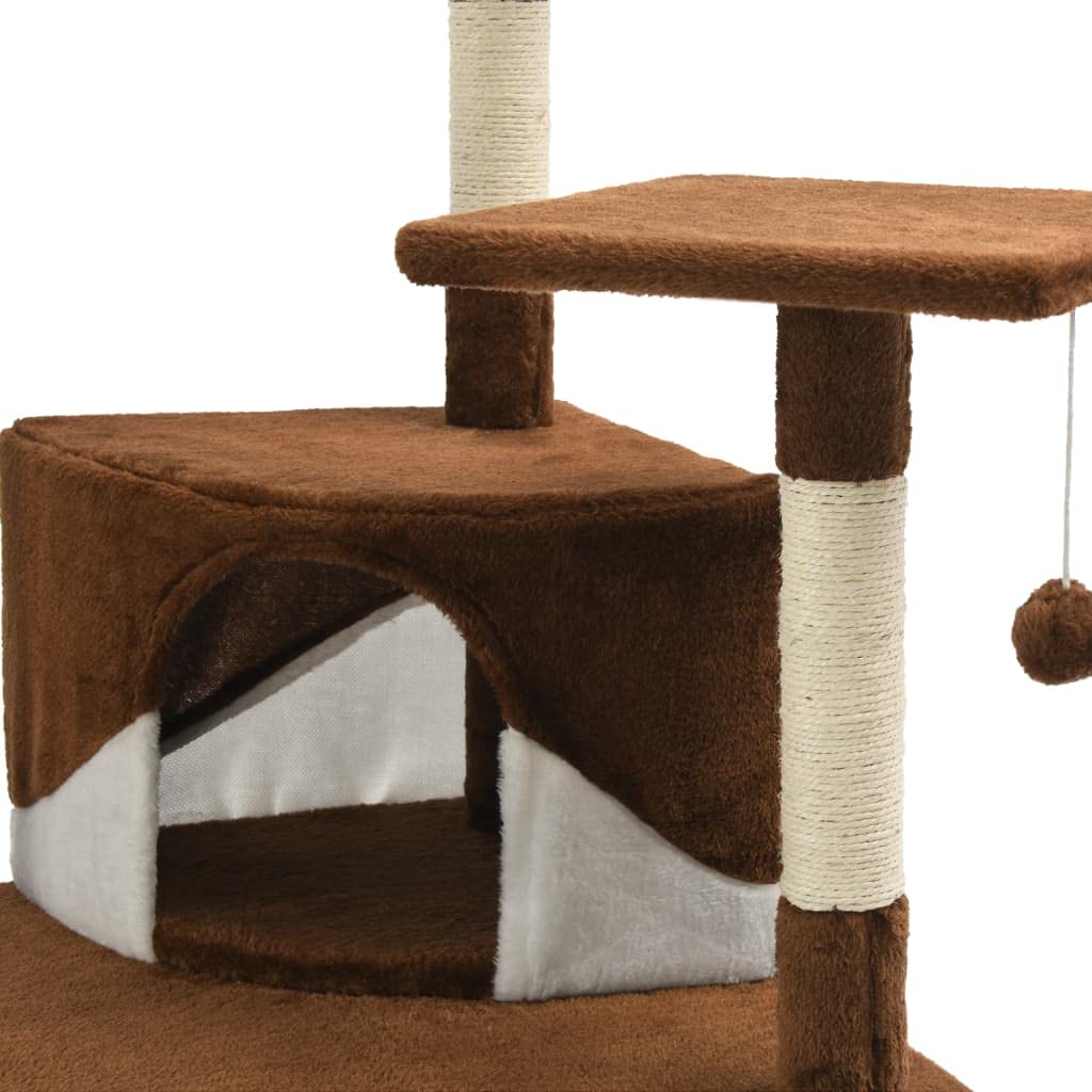 Rascador para gatos con columnas rascadoras de sisal, 203 cm, color marrón y blanco | Parque infantil de varios pisos, marco tapizado de felpa, 2 hamacas, casas escondidas para apartamento