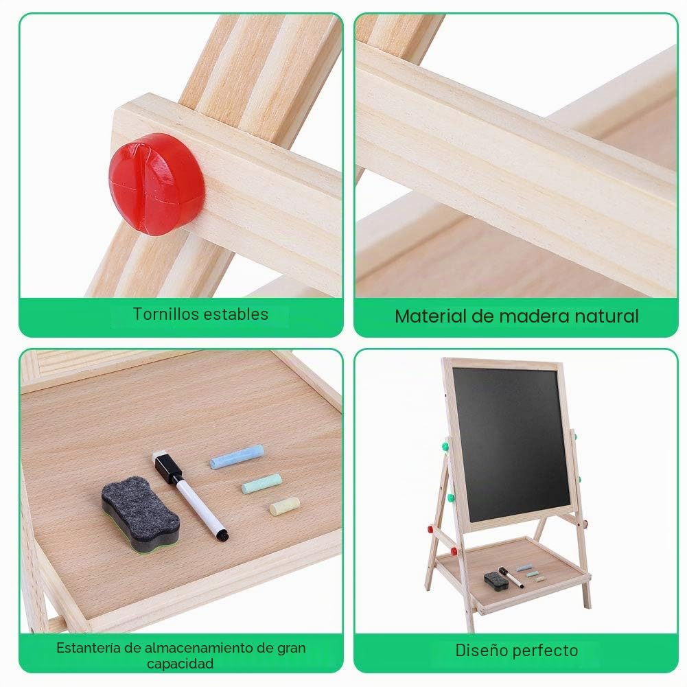Ejoyous Pizarra infantil de madera, 2 en 1, dos caras, altura ajustable, pizarra magnética con caballete, para niños de 3 a 12 años, 65 x 35 x 31 cm