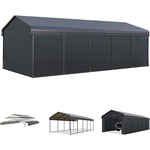 MFSTUDIO Carport 12x25 ft, Outdoor Heavy Duty Carports with Sidewalls, Metal Shed Canopy Shelters Garage Shelter Shade Car Ports with Galvanized Roof for Cars, Truck and Boats ﻿
