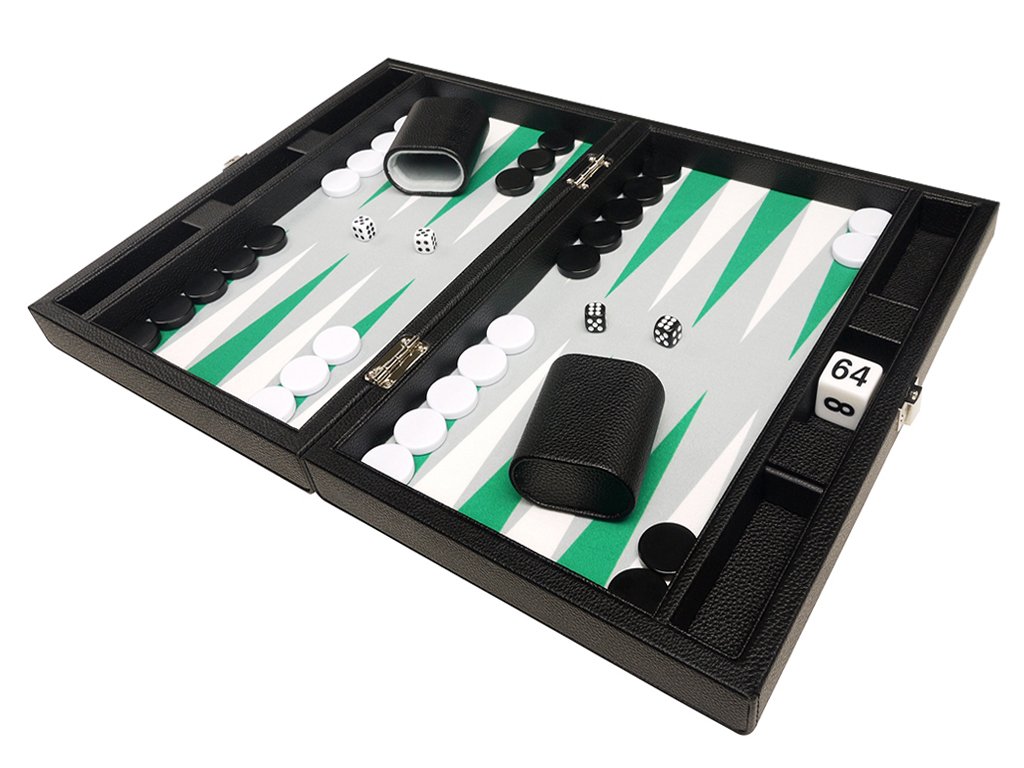 Silverman & Co. Set Backgammon Premium da 33 cm, dimensioni da viaggio, lavagna nera, punti bianchi e verdi