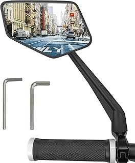 Arkham Bike Mirror for Handlebar, HD Glass Bicycle Mirror Shakeproof 360° Rotation Wide View Bike Rearview Mirror with Reflective Strip, for Ebike 0.82-1" Left Handlebar