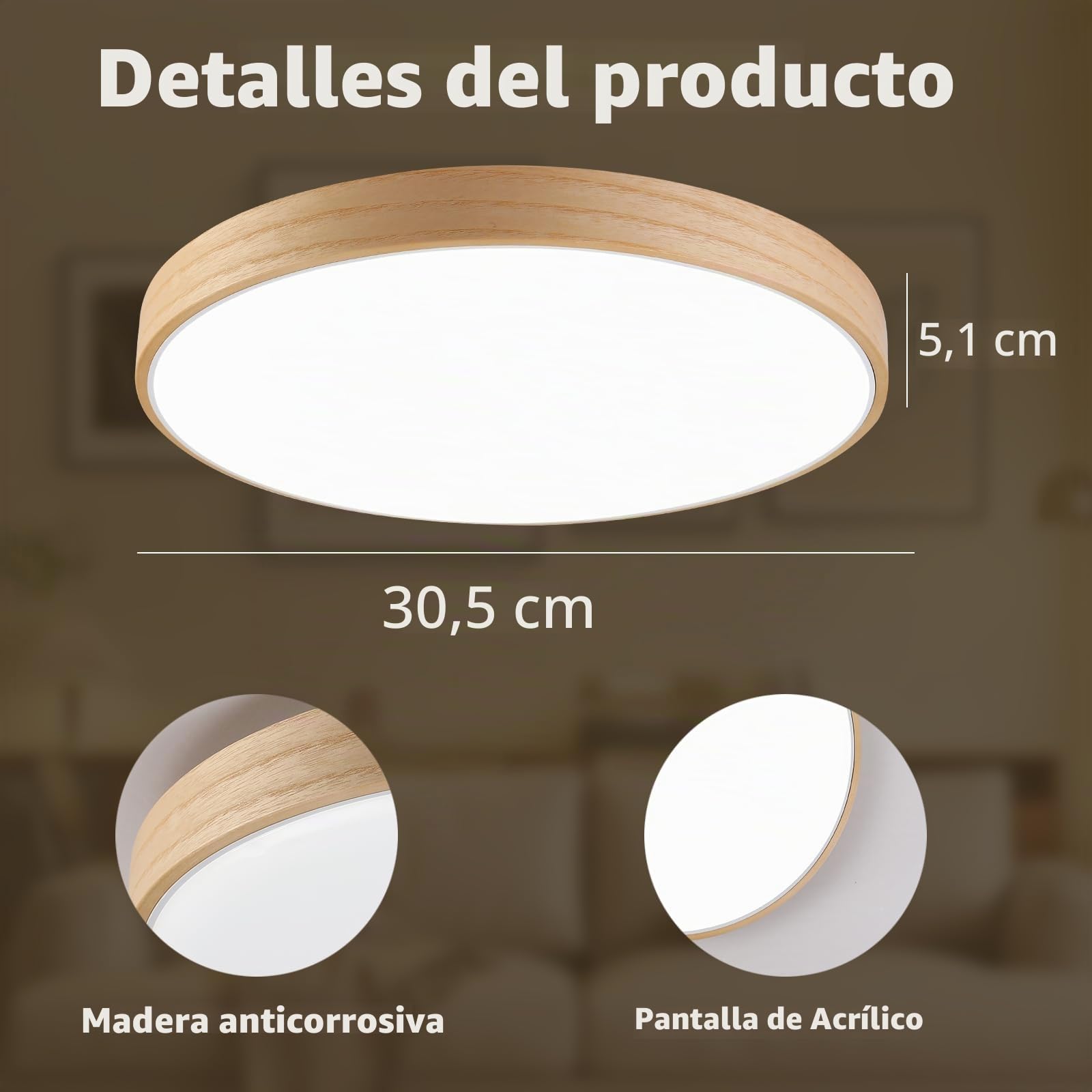 28W Lámpara de Techo LED Smart WIFI con Alexa Google Home | 28cm, Cambio de Color RGB, Mando a Distancia, Material de Madera Natural, 1900LM, para Dormitorio