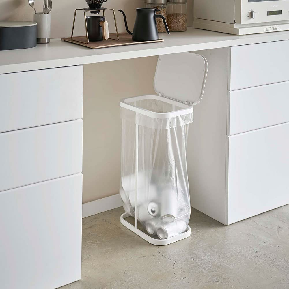 Yamazaki Industries 4907 Side-Opening Separate Trash Bag Holder, White, Approx. W 8.7 x D 13.4 x H 22.0 inches (22 x 34 x 56 cm), Luché Trash Can Wide Opening for Easy Removal of Trash Bags