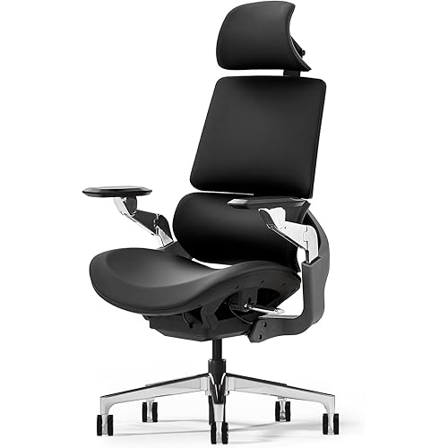 TOMU Ergonomic Executive Office Chair, Genuine Leather High Back Design with 5D Armrest & 3D Headrest for Gaming, Home and Work, Cool and Luxury (Black)