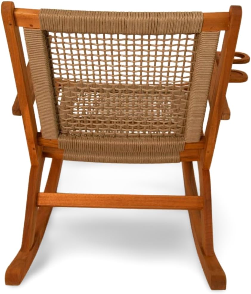 Vega Outdoor Rocking Chair with Beverage Holder - Natural Finish Wooden Chair, Patio, Poolside, Backyard, Garden - Indoor & Outdoor Use - Robust Wood Construction - 65245