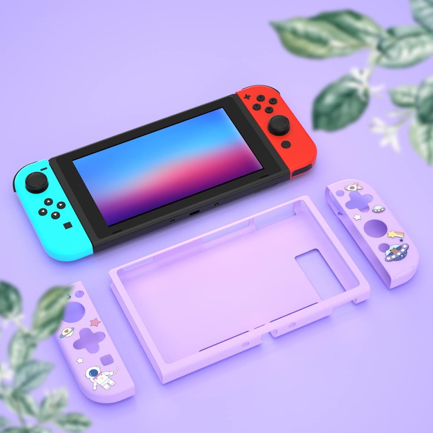 Dockable Switch Purple Case for Girls – Cute Kawaii Soft TPU Protective Cover with Thumb Grips and Screen Protector Compatible with Standard Nintendo Switch Only - Image 8