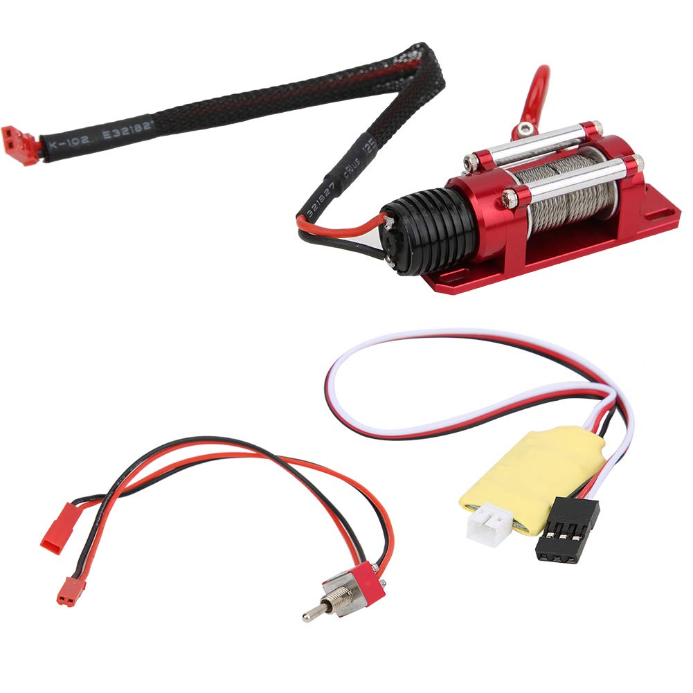 Wciągarka elektryczna samochodu RC Metalowy plastikowy panel przełączników zdalnego sterowania Akcesoria do samochodu gąsienicowego RC w skali 1/10 Samochód wspinaczkowy Czerwony