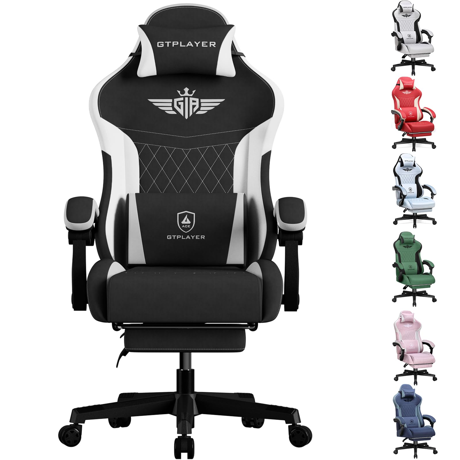 GTPLAYER Gaming Chair Fabric, High Back Computer Chairs with Footrest for Adults Ergonomic Lumbar Support Swivel PC Chair for Home Office (Green) — image 1