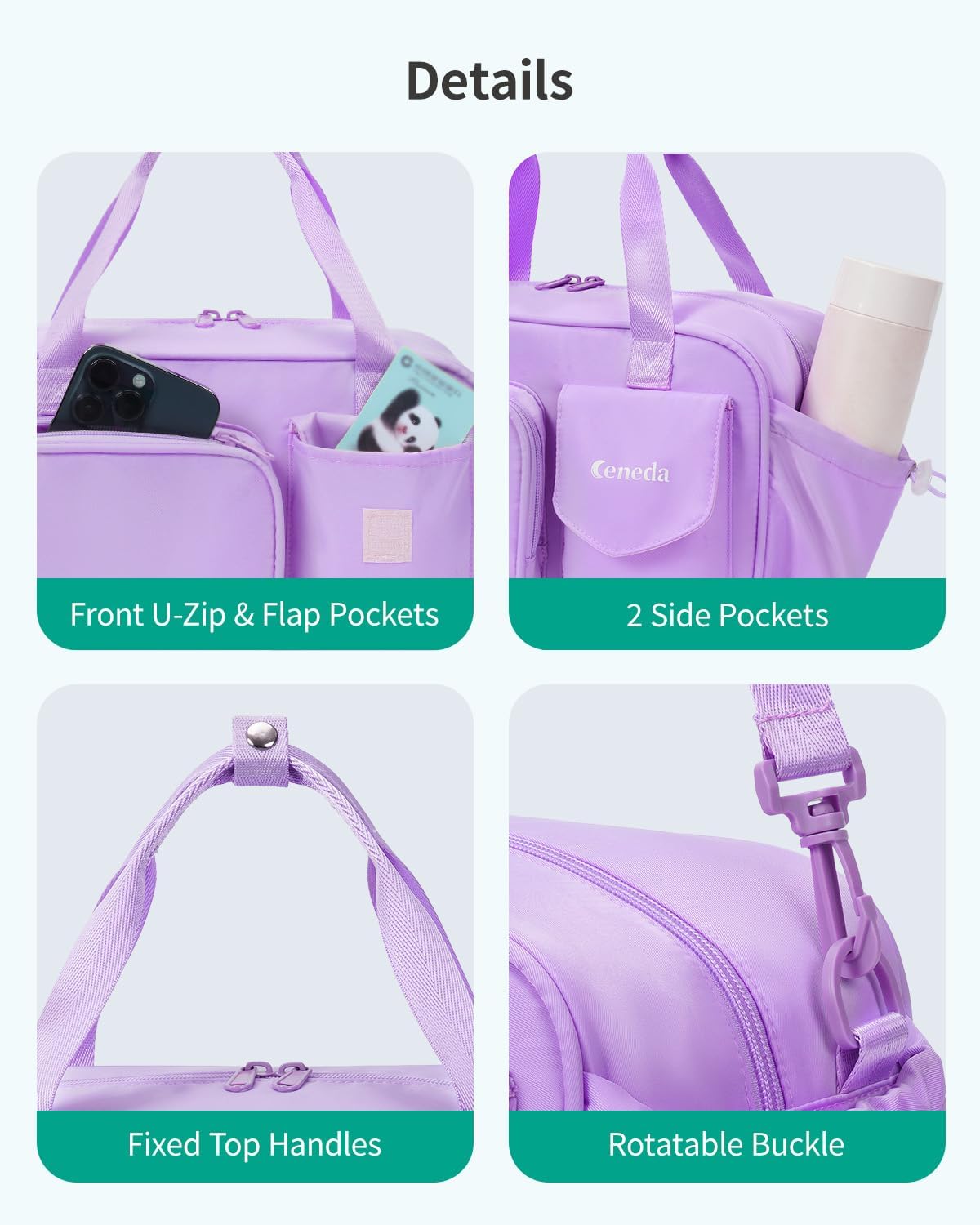 Ceneda 12 inch Mini Gym Bag for Women, Small Duffle Bag with Wet Pocket, Lightweight Multi-Pocket Travel Tote for Yoga, Sports, Workout, Daily Use - Water-Resistant - Image 6