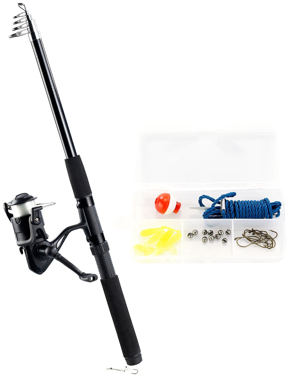 2 cannes à pêche téléscopiques 150 cm avec 27 accessoires [Speeron]
