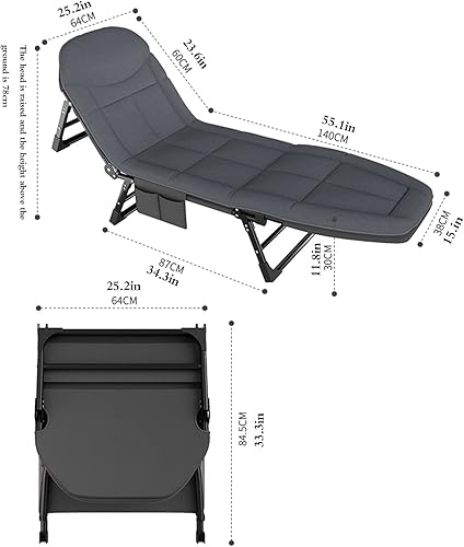 Miniatura 8 de Cuna plegable para invitados, con marco, engranajes ajustables, plegable, portátil y ligero, con colchón de memoria gruesa para dormitorio y oficina