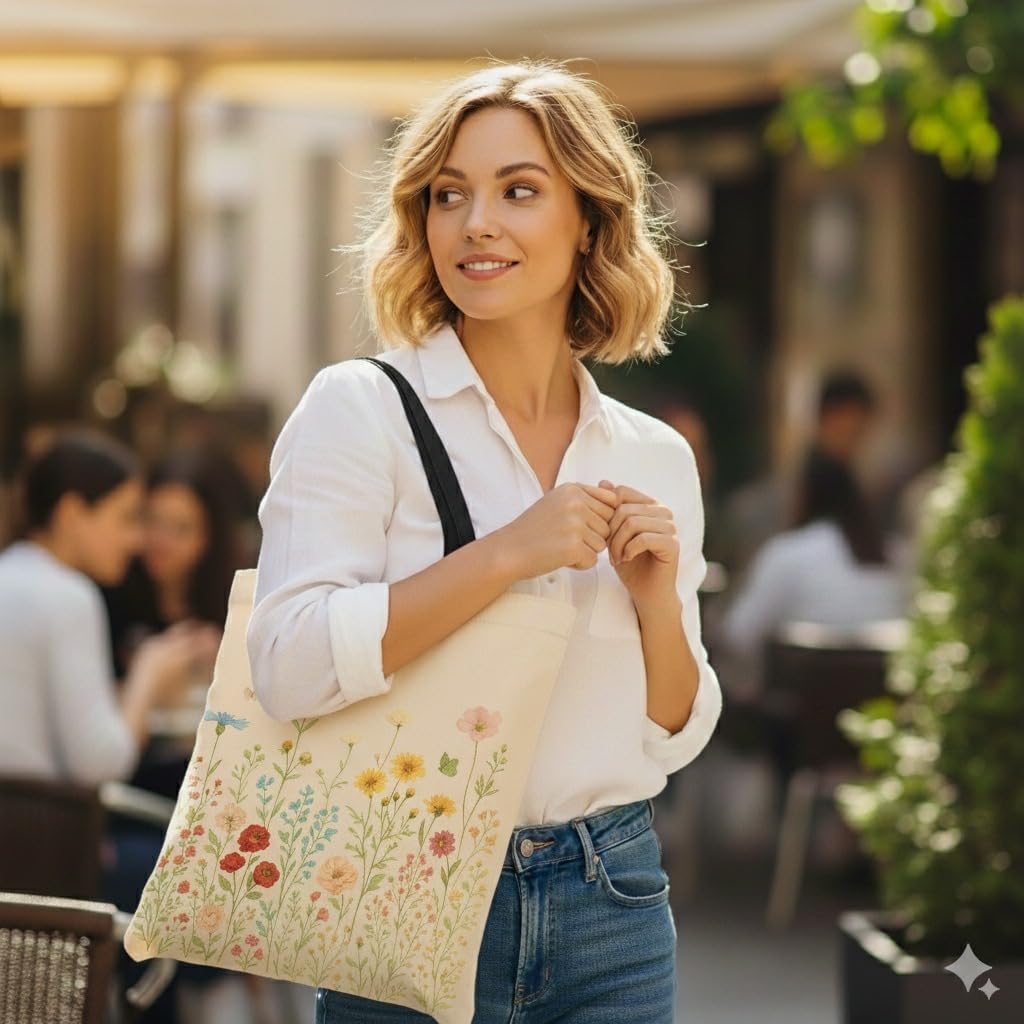 Aesthetic Canvas Tote Bag for Women – Minimalist Open-Top Design, Perfect for Books, Daily Errands and Gifting. - Image 9