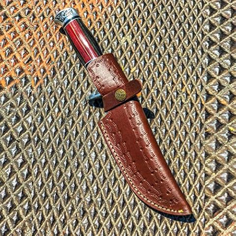 DamaskerUS 9" Handmade Real Leather Sheath for Fixed Hunting Blade Knife Engraved/Belt Loop Brown Cover