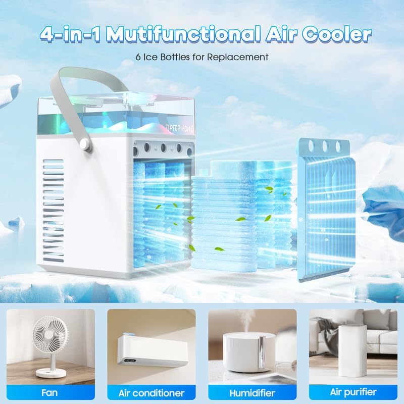 Portable Air Conditioners, 5 in 1 Rechargeable Mini Air Conditioner Evaporative Personal Cooler Humidifier with App Control, 800ML Mini AC Desktop Cooling Fan for Office Tent Bedro image 5