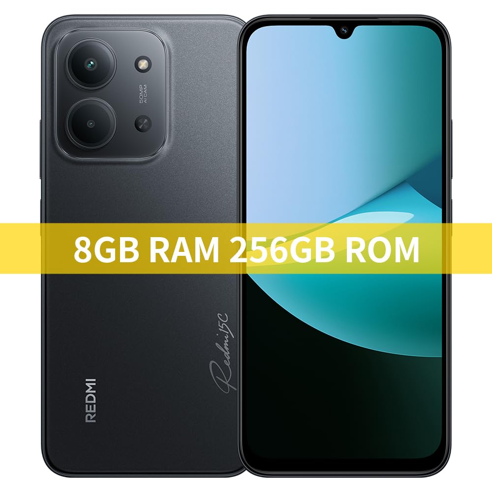 XIAOMI Redmi 15C 4G Telephone Portable, 6.9", Noir, 8Go+256 Go, Batterie 6000 mAh (typ.), système Double caméra IA 50 MP, Charge Turbo 33 W, Android 15, HyperOS 2, avec Chargeur, sans NFC