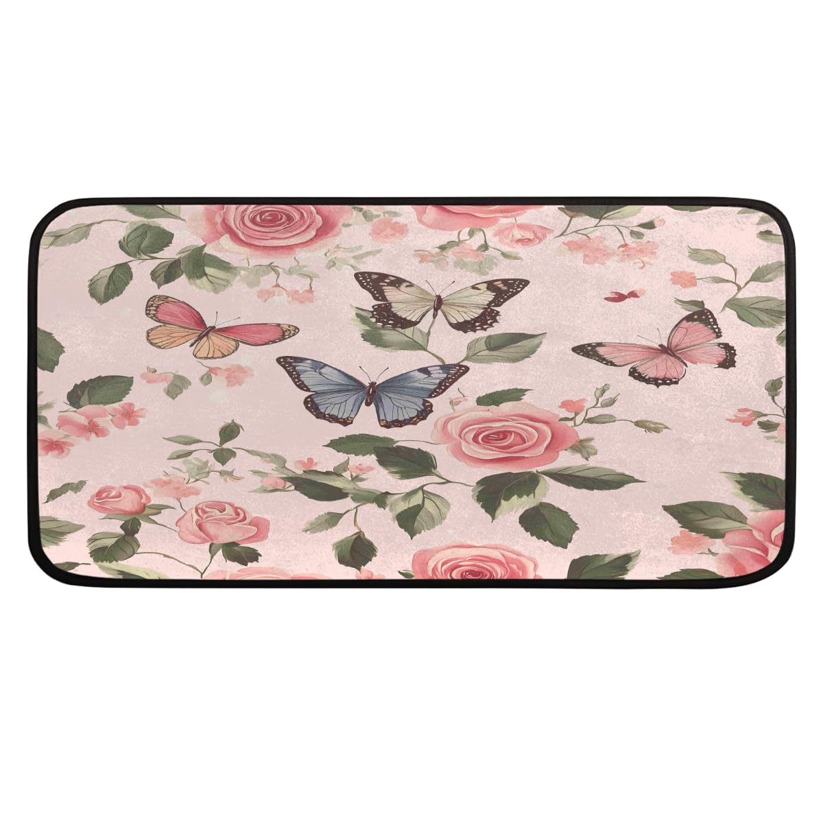 Tapis de sol antidérapant et absorbant rose avec papillons pour la maison