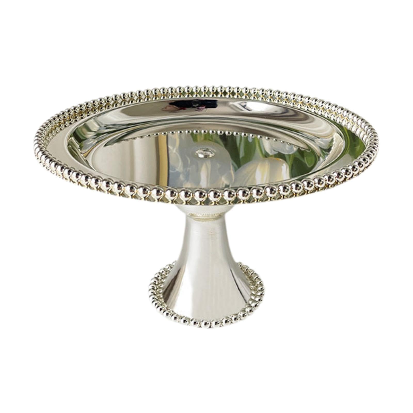 Présentoir à Gâteaux Plateau à Dessert Assiette sur Pied Cloche Pâtisserie Support En Fer Décoratif Robuste pour Service de Friandises Adapté à La Déc, Argent