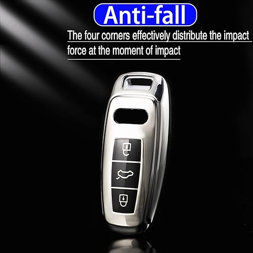 Miniatura 5 de Funda para llavero Audi de TPU suave con llavero de cuero, funda protectora completa para llavero inteligente para Audi 2018-2023 S3 S6 SQ7 RS6 S7