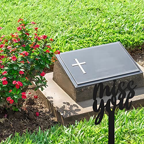 Zphomeing Grave Decorations For Cemetery Miss You Metal Cemetery Memorial Stake Sympathy Grave Markers For Loss Humans Lovers Pet, Black Decorative Garden Stake Cemetery Memorial Plaques(Miss You) #TOP5