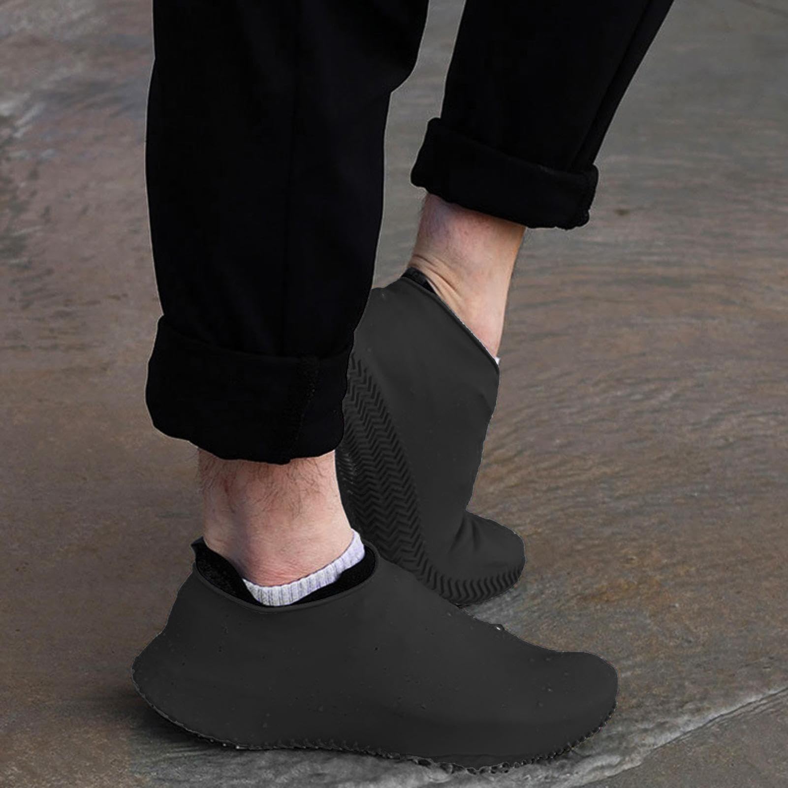 Cubrezapatos unisex de silicona impermeable, un par, impermeable al aire libre, cubierta de zapatos de silicona antideslizante, resistente al desgaste para lluvia, día de nieve, carreteras fangosas