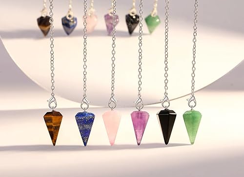 DUQGUHO Juego de 6 piezas de péndulo de cristal, accesorios Wiccan, herramientas de adivinación, cristales curativos naturales, colgantes de piedras