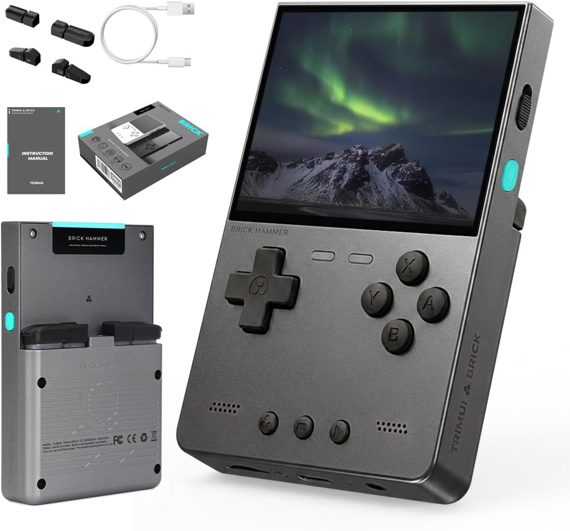 Trimui Brick Hammer Game Consoles,3.2 Inch IPS Screen Classic System and 3000mAh Battery Retro Video Games Console,with 64G TF Card and Wireless Networt Console Casual Game Console( Gray)