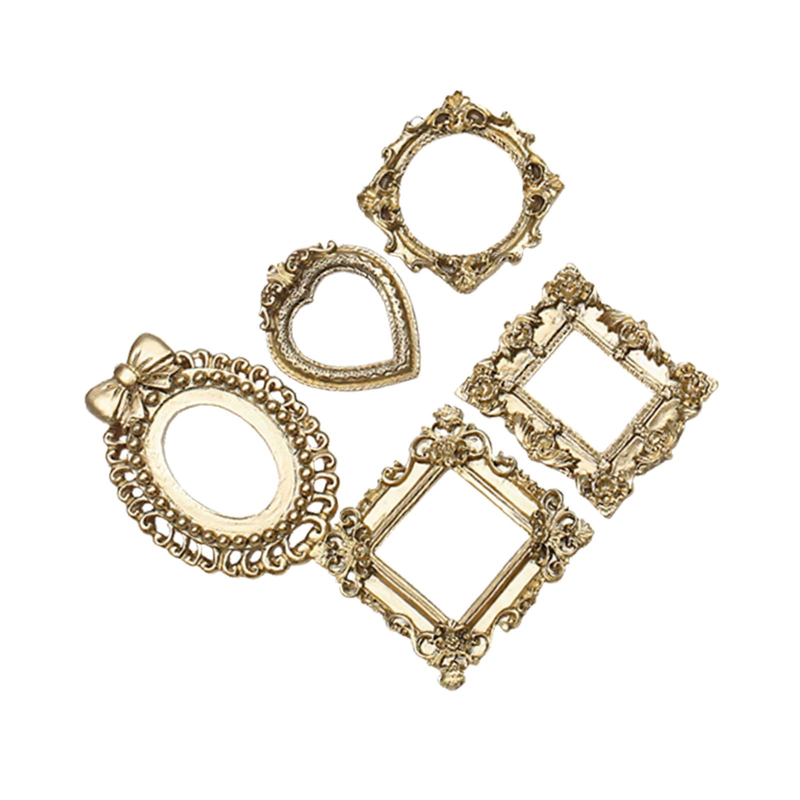 5PCS Golden Resin Picture Frames with Intricate Carved Pattern Miniature Picture for Wall Display Wall Deck