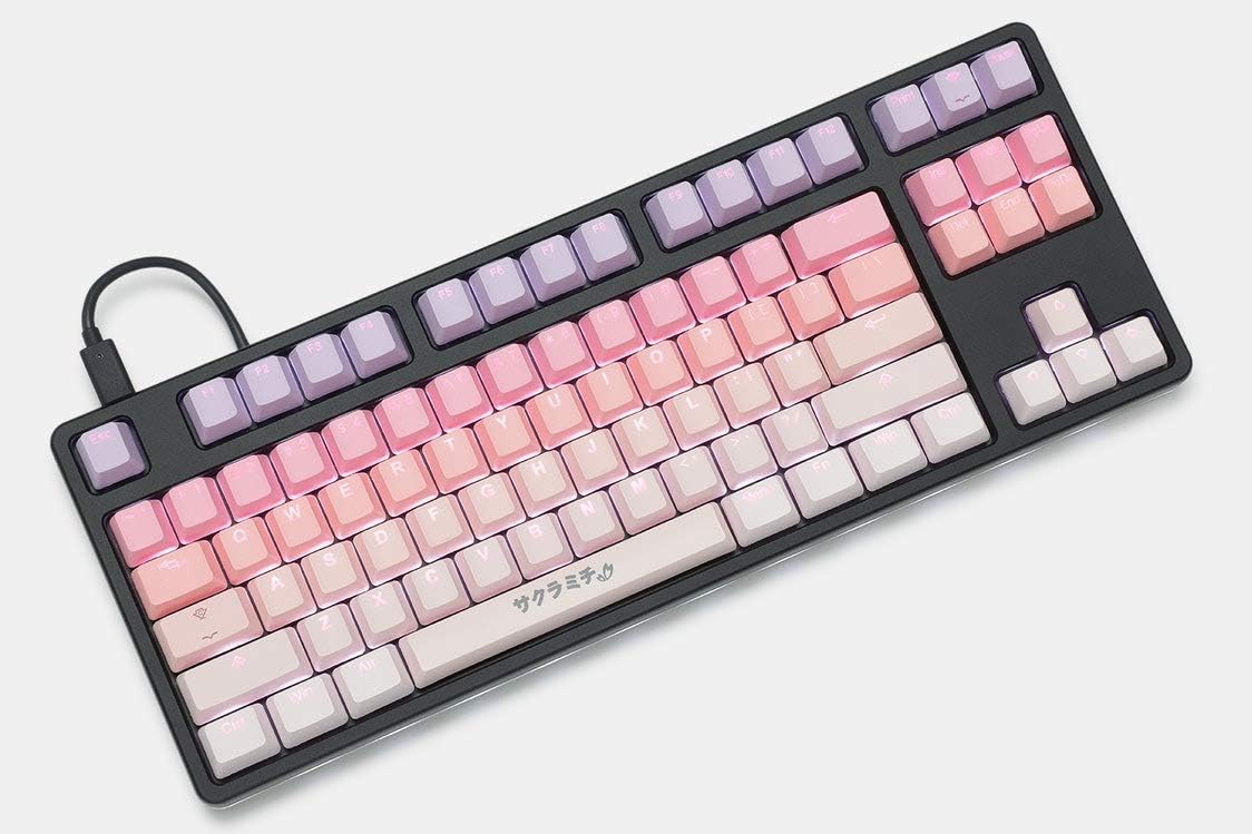 KPREPUBLIC taihao Sakura Michi pbt Double Shot keycaps for DIY Gaming Mechanical Keyboard Backlit Caps OEM Profile Light Through ISO UK (Sakura Michi Set x1)