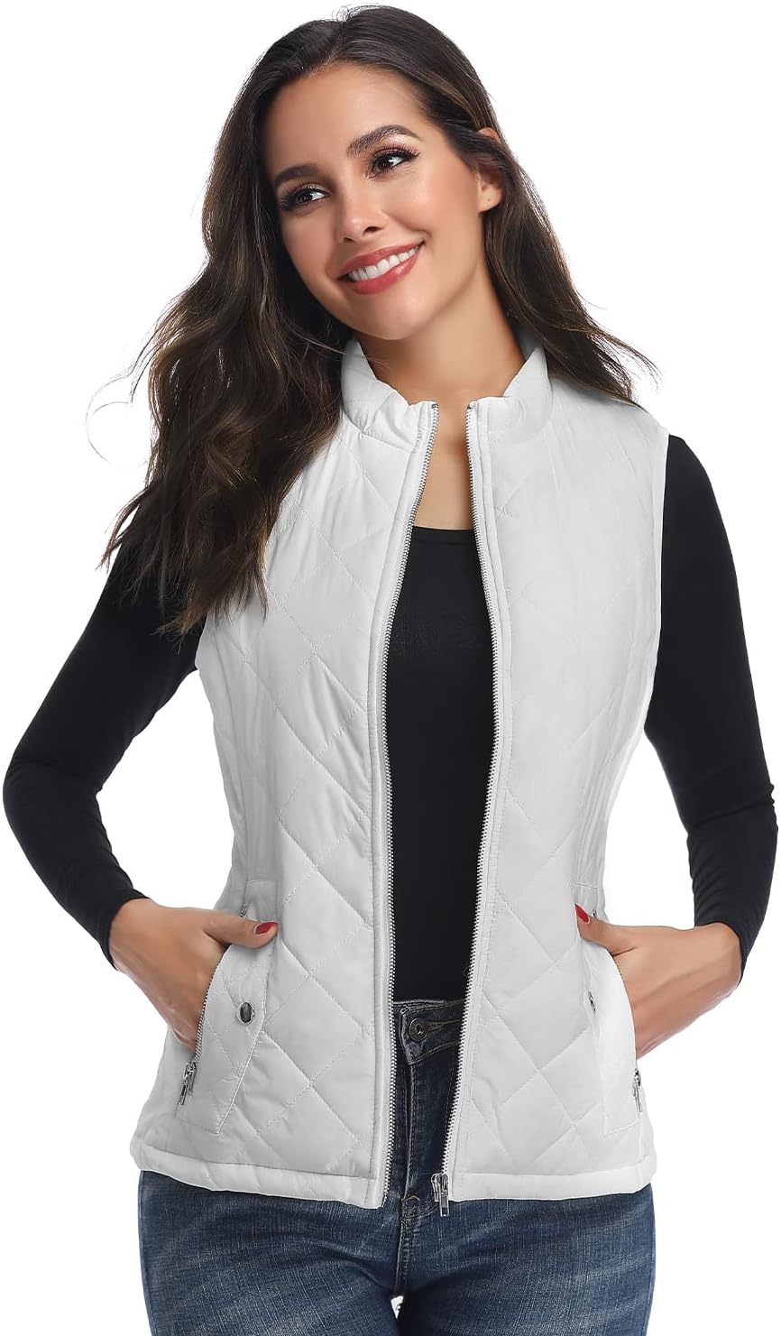 LONGKING Women's Vest, Stand Collar Lightweight Zip Quilted Vest for Women - Image 4