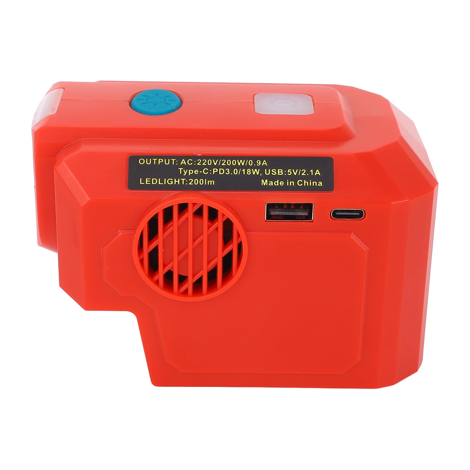 Fafeicy Convertitore di Potenza Senza Fili da 200 W, Generatore Alimentato a Batteria da 18 V con Presa CA USB Tipo C, Luce LED da 200 LM per Alimentatore Esterno di Emergenza da Campeggio