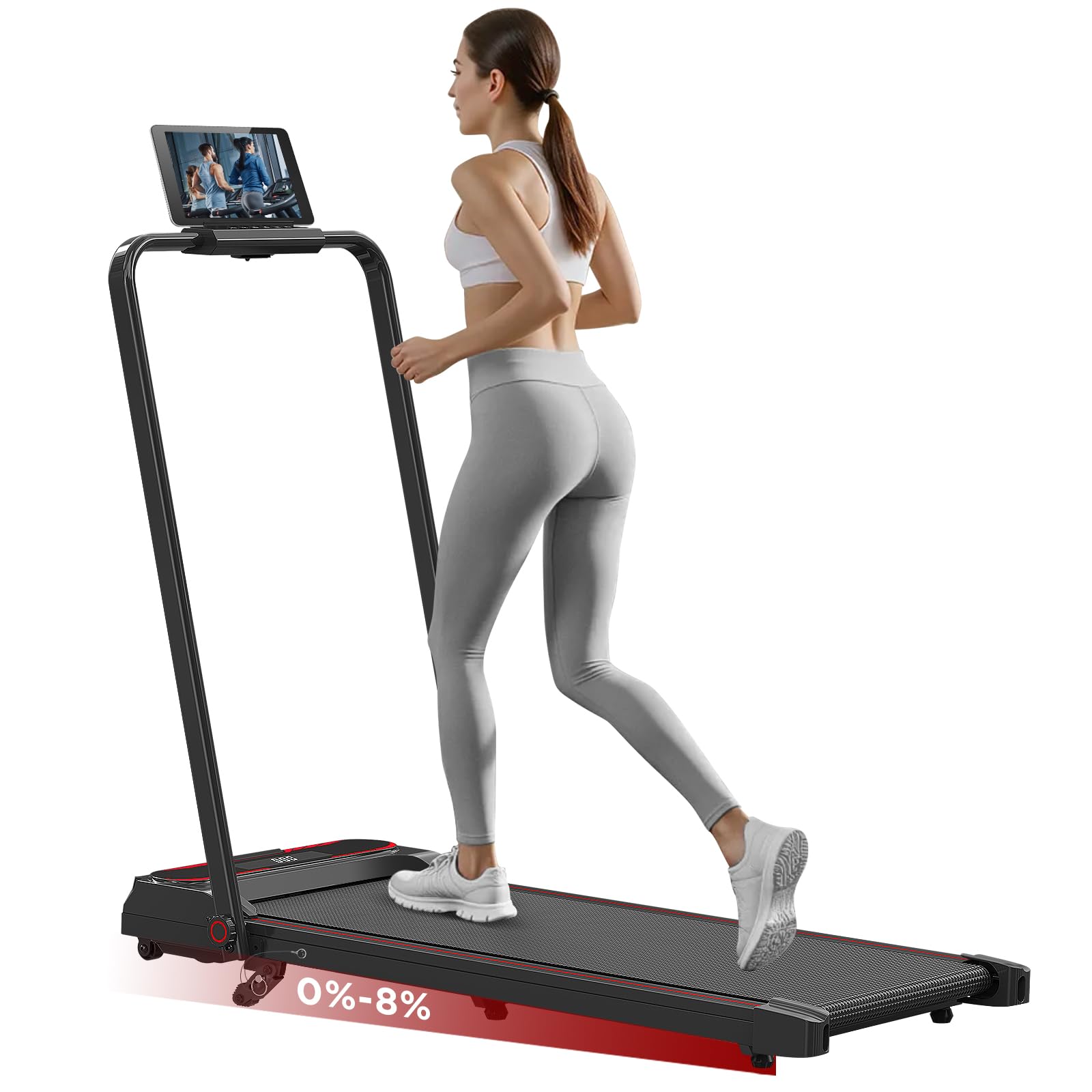 Folding Treadmill with 8% Incline, 3 In 1 Under Desk Walking Pad for Home and Office, 3 Adjustable Incline,1-12 KM/H, Portable Treadmill with LED Display, Remote Control,Installation Free