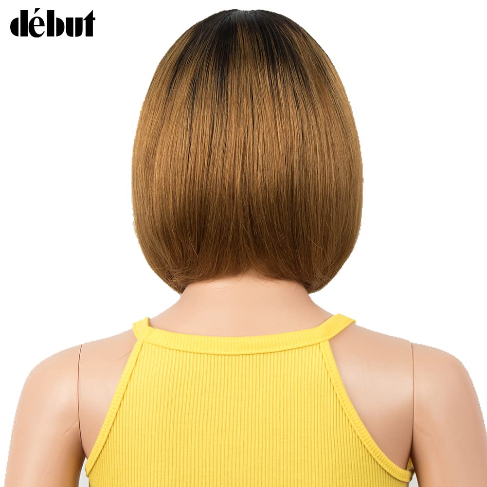 DÉBUT Parrucche Bob Corte per Donne Nere Parrucche di Capelli Umani con Frangia Taglio Pixie Capelli Vergini Brasiliani di Remy 20 cm 103g (20 cm, TT1B/30)