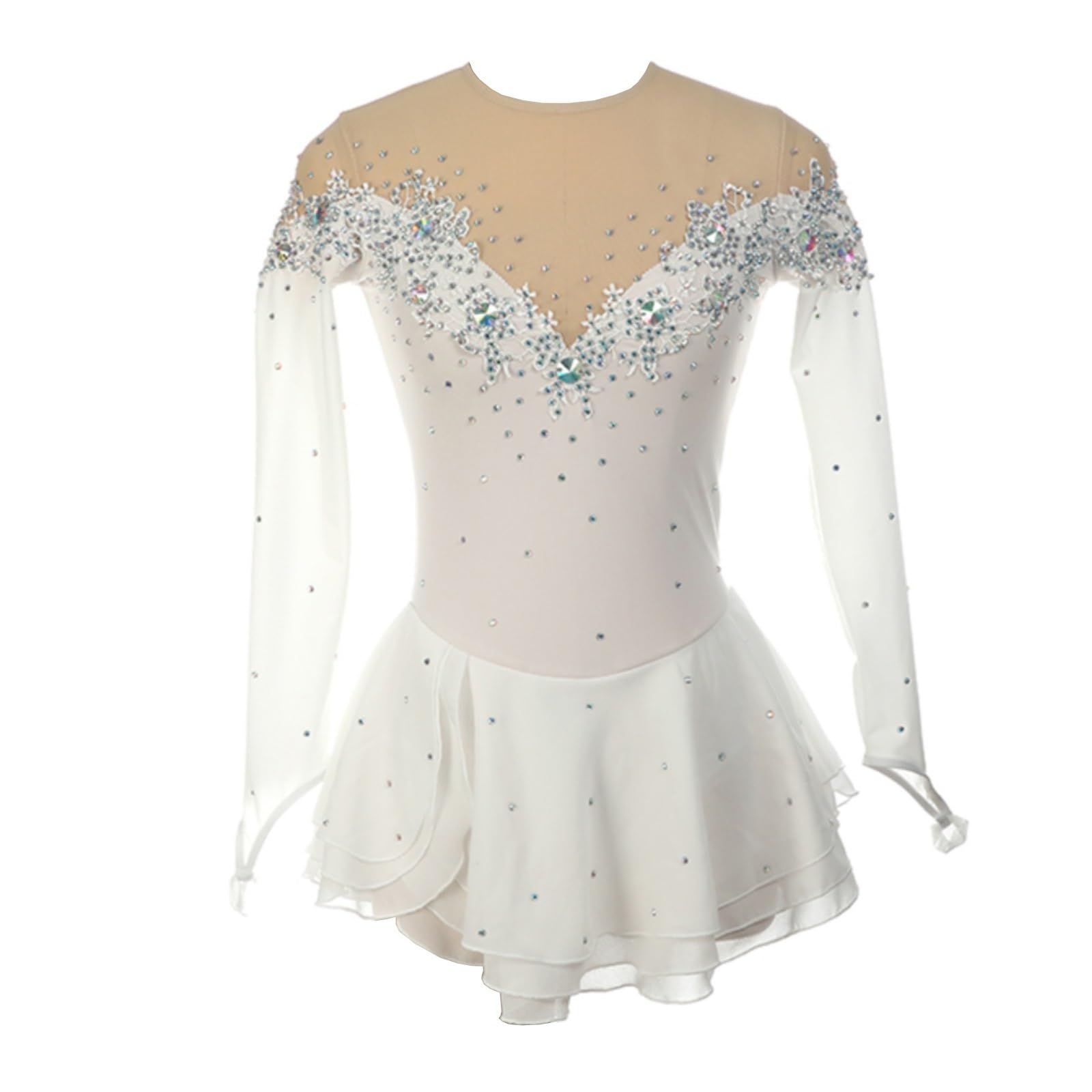 Eiskunstlaufkleid for Mädchen, Patchwork-Applikation, Damen-Wettkampf-Tanzoutfit mit glänzendem Strassstein