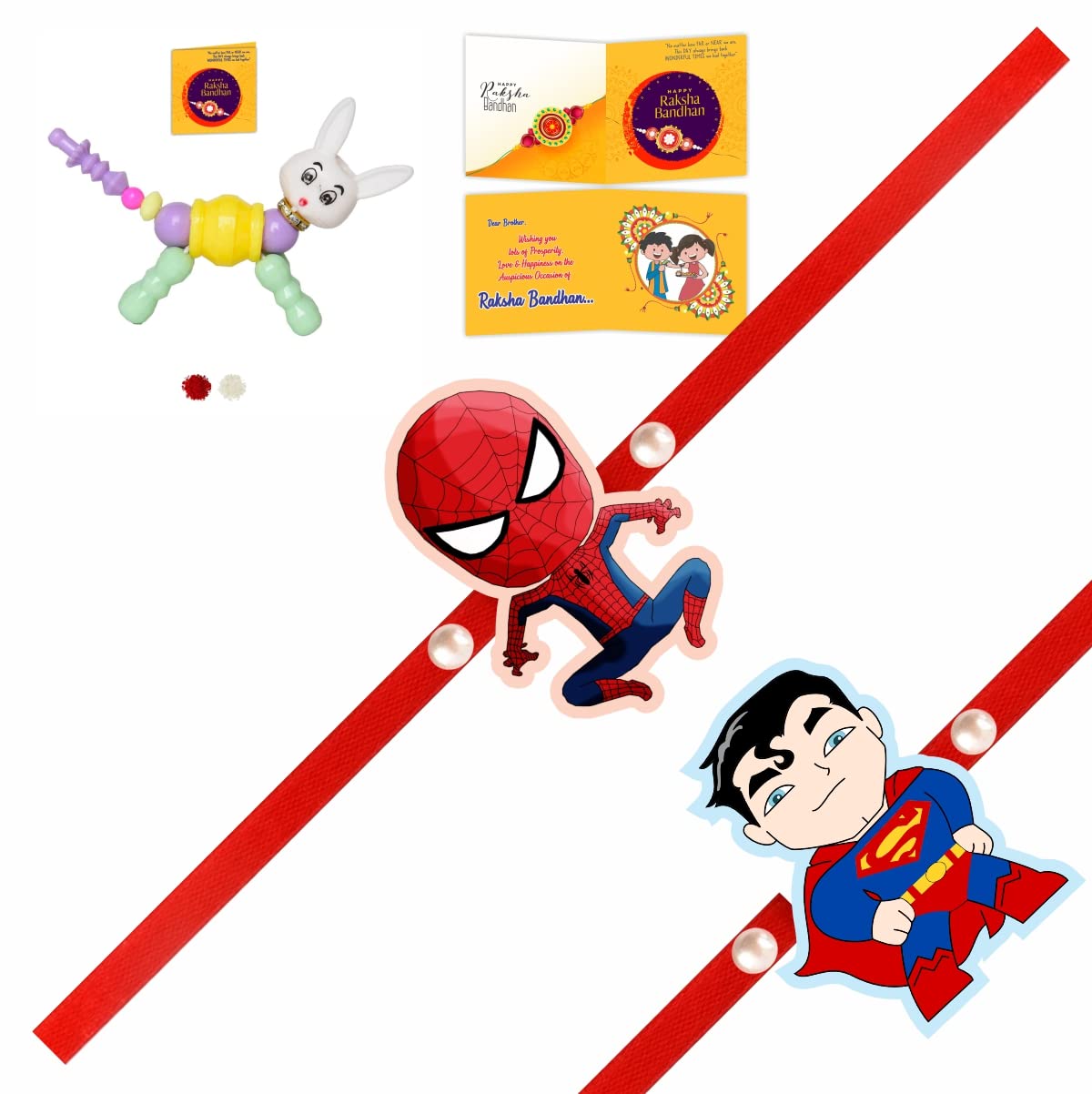 Swastikart Multicolor Attractive Eye Catching Spider Magnetic Rakhi with 1 Small Fidget Rakhi Toy, Kanku Chawal and Greeting Card for Brother