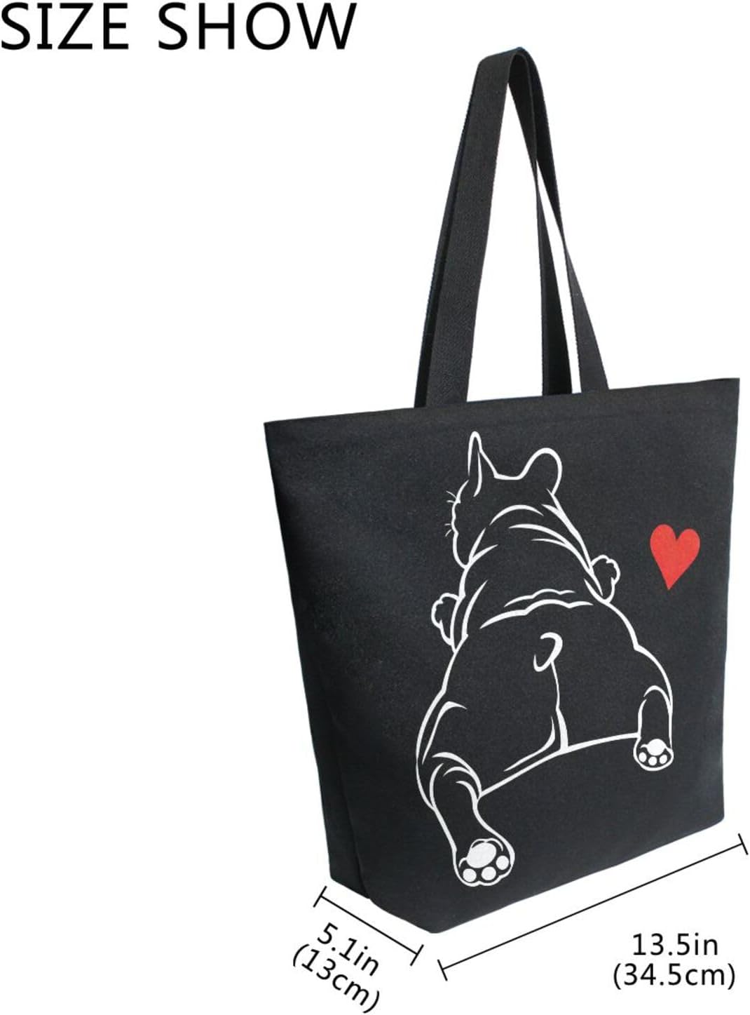 ALAZA Funny Bulldog Puppy Dog French Large Canvas Tote Bag Reusable Grocery Shopping Bag with Handles, Heavy Duty, Washable - Image 6