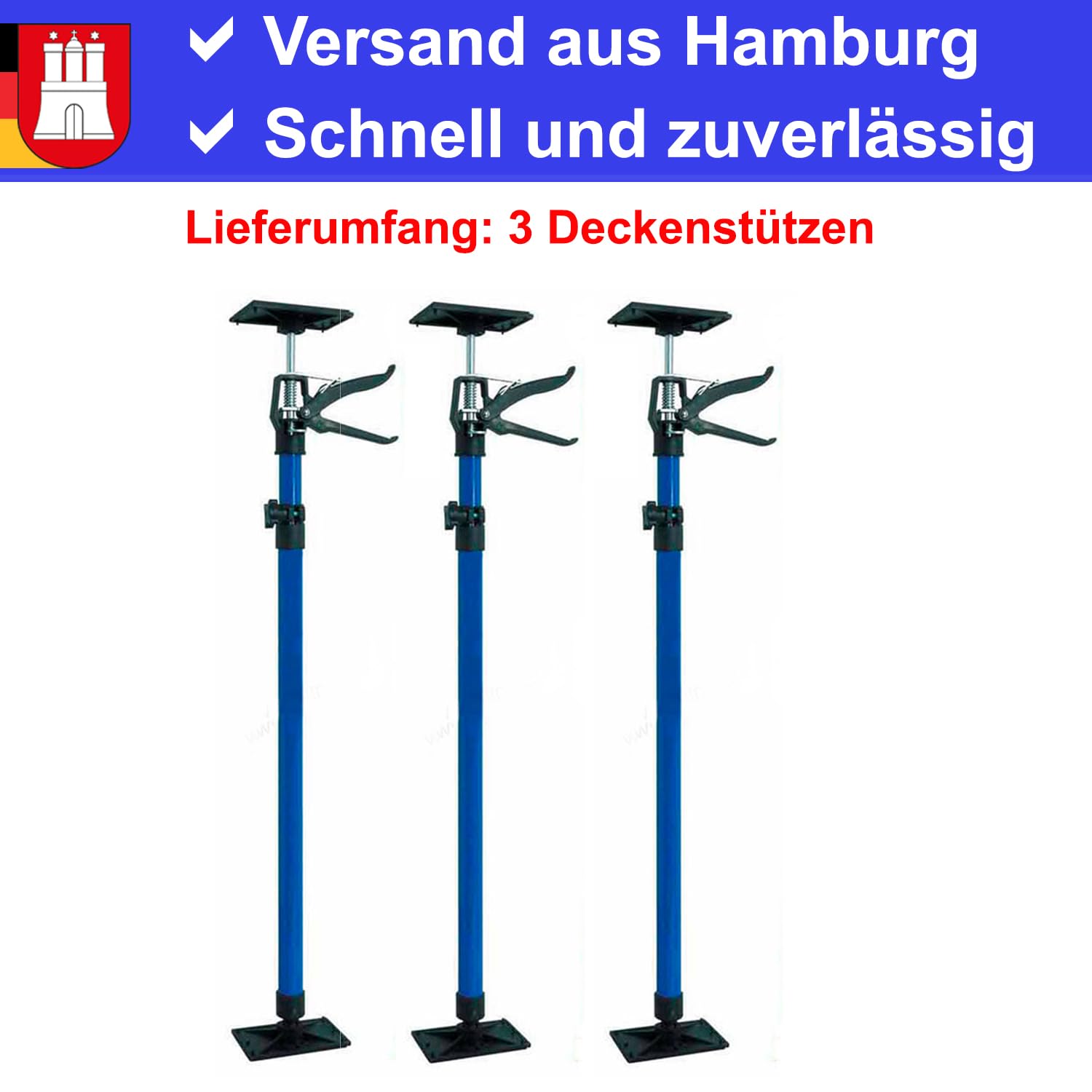 3 Stk. Deckenstütze Montagestütze 115-290cm Schnellspannstütze Einhandstütze Teleskopstange 30kg Stahl Schnellspann Deckenstützen Zargenspanner