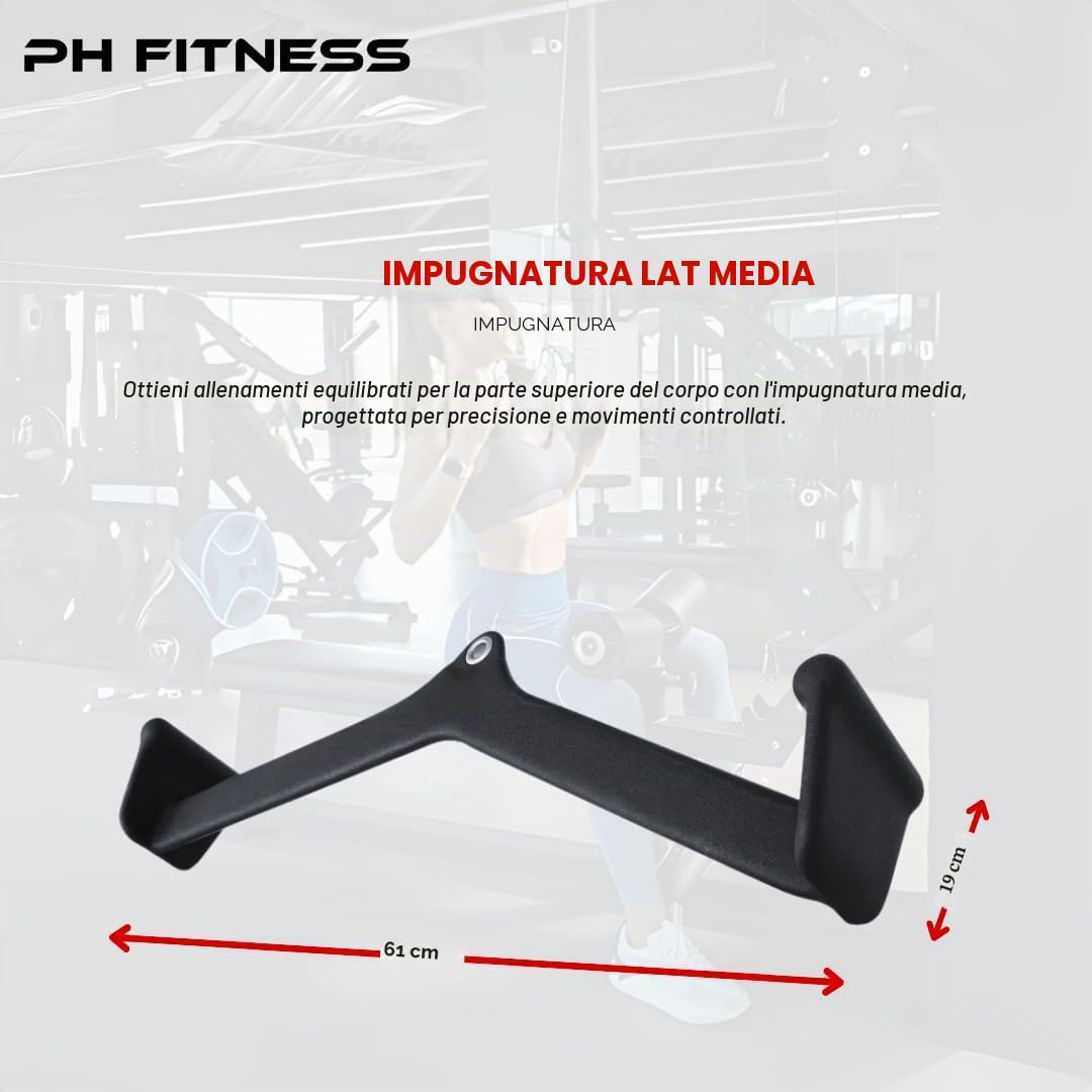 PH Fitness Set Multi Grip [5 Maniglie] – Maniglie Versatili per Lat Pulley e Rematori – Barra Fitness Regolabile con Antiscivolo in Schiuma – Ideale per Home Gym e Allenamento Forza