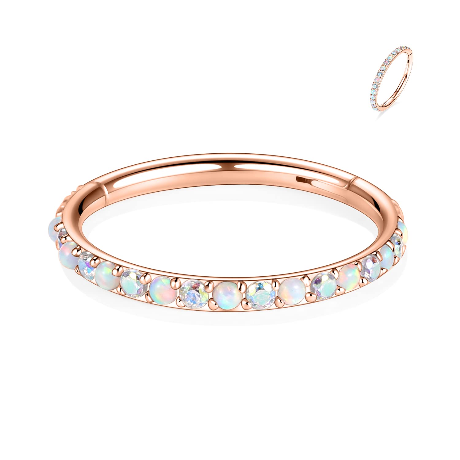 hengkaixuan CZ/Opal Nose Rings Conch Jewellery Septum Clicker 316L Surgical Steel Segment Ring Helix Cartilage Earrings Hoop Daith Tragus Rook Piercing Jewellery — view 44