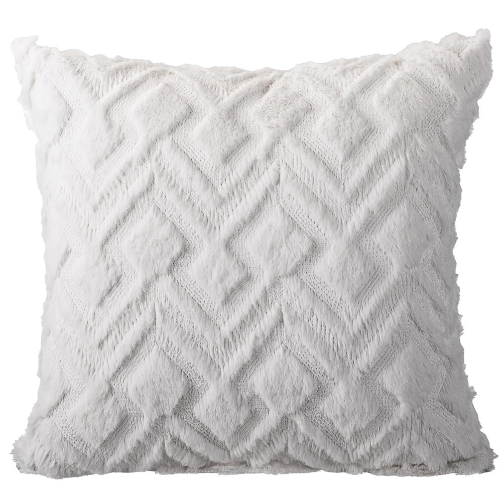 Taies d'oreiller géométriques touffetées lot de 3 blanches 45x45 cm