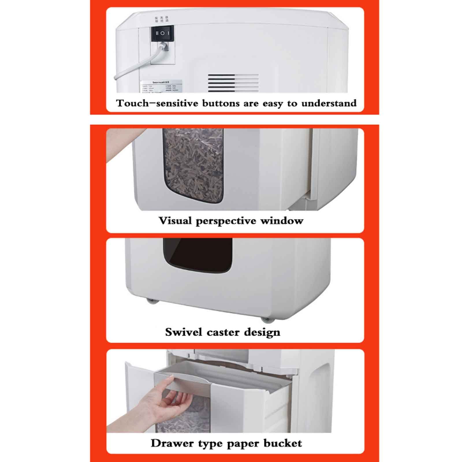 Distruggidocumenti per Ufficio Manuale da 8 Fogli, riservatezza a 4 Livelli, Grande capacità 16L, Lavoro Continuo 40 Minuti, Doppi ingressi, Ruote universali, Effetto riservatezza 4X20mm