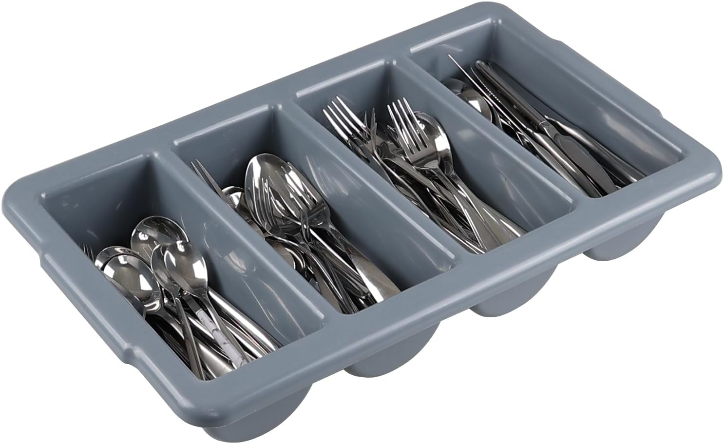 4 Packs Commercial 4-Compartment Cutlery Bin, Plastic Silverware Organizer Tray, Restaurant Utensil Holder, Gray