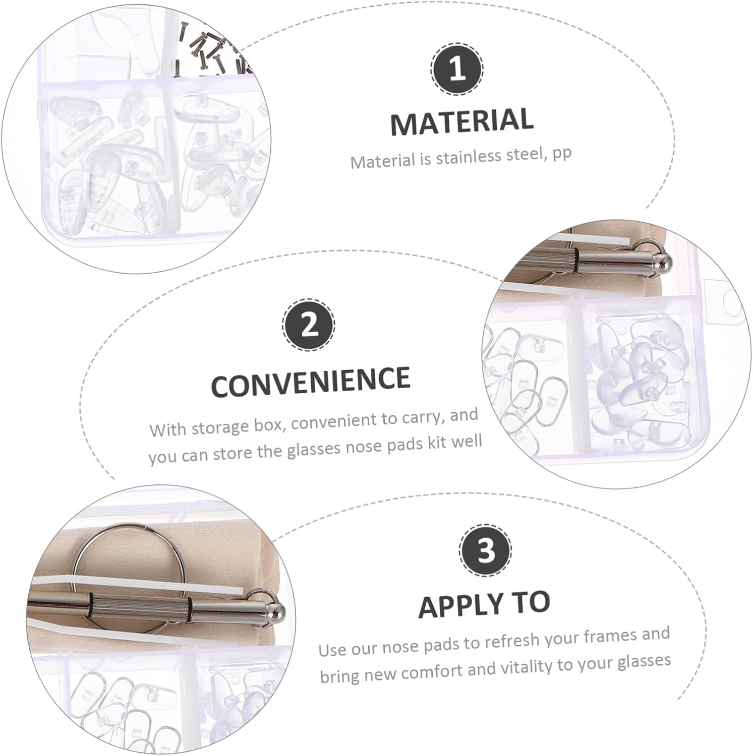 3sets Professional Eyeglasses Repair Tool Kit Replaceable Nose Pads for Sunglasses and Full-Frame Glasses Lightweight Portable and Easy to Use