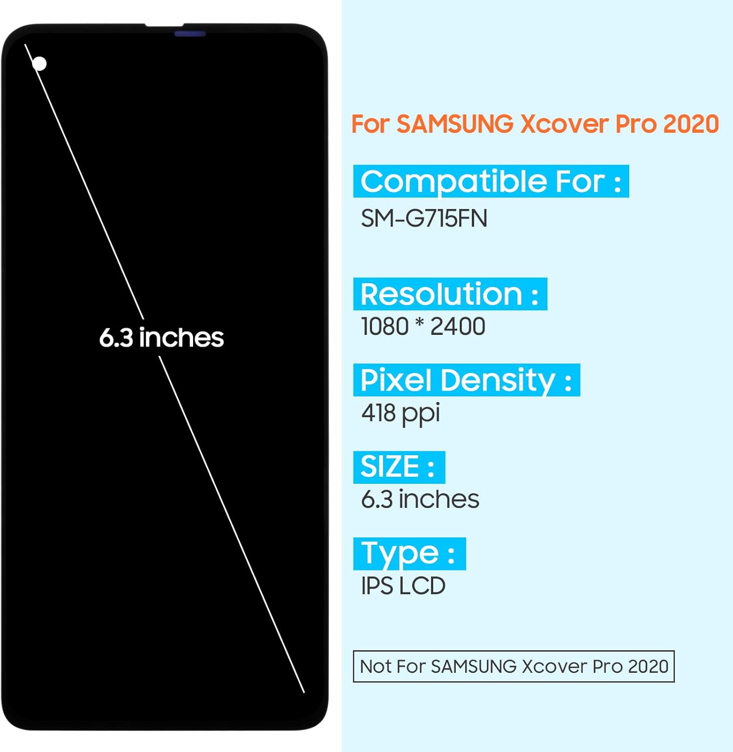for Samsung Galaxy Xcover Pro 2020 LCD Screen Replacement for Galaxy Xcover Pro 2020 SM-G715F SM-G715W SM-G715U Display LCD Display Digitizer Touch Screen Assembly