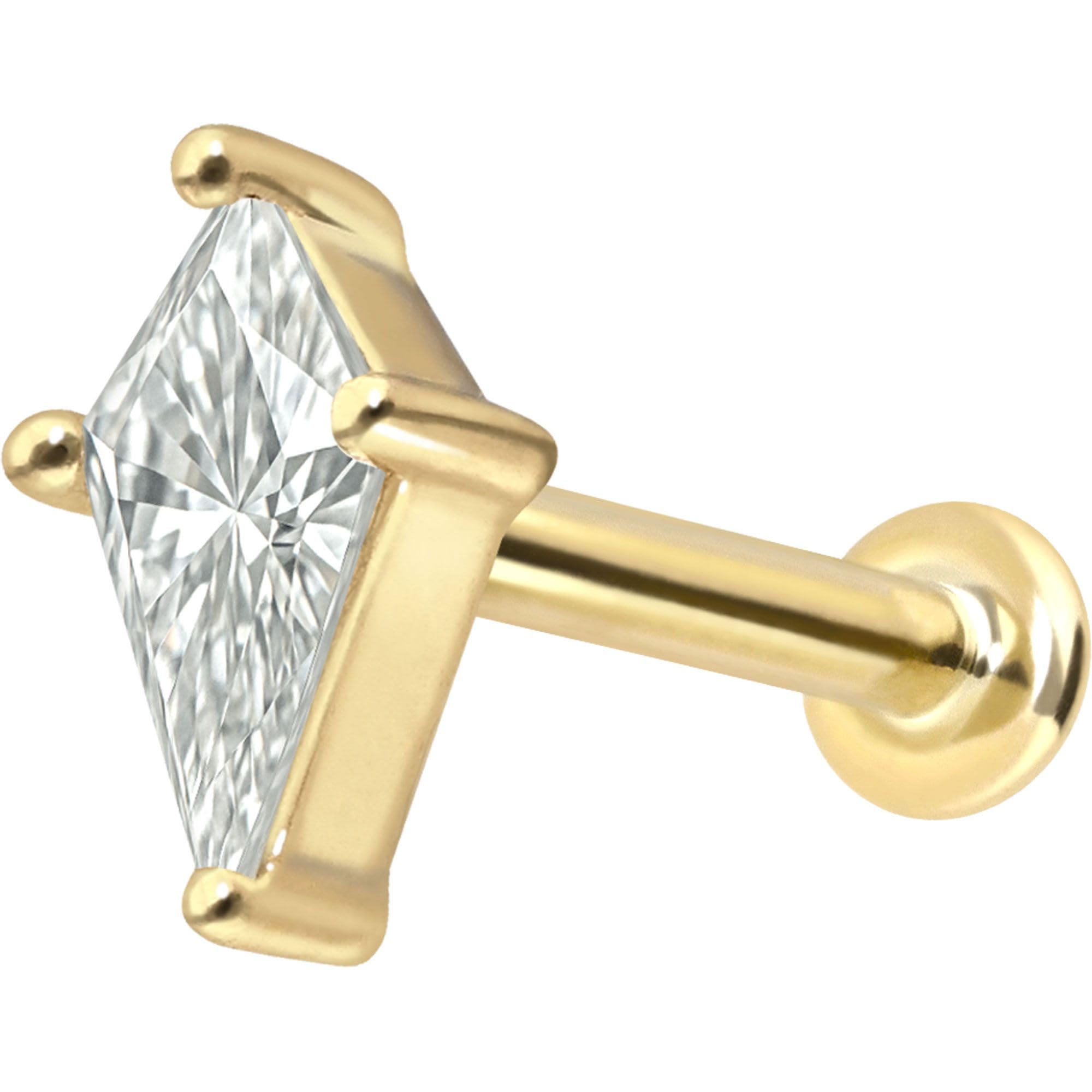 PIERCINGLINE Piercing Stecker 18 Gold Labret mit Innengewinde DIAMANT-SCHILD 750er Gold - Goldfarben