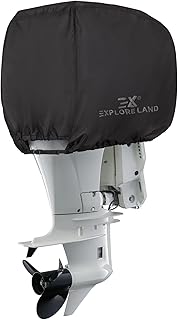 Explore Land Outboard Motor Cover - Waterproof 600D Heavy Duty Boat Engine Hood Covers - Fit for Motor 50-115 HP, Black