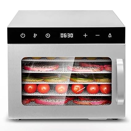 AMDROZ Upgraded Dehydrator for Food and Jerky 6 Stainless Steel Trays Dryer Machine with 24H Adjustable Timer and 30-90 degreeC Temperature Control Dehydrator for Meat Beef Herb Fruit Vegetable 500W
