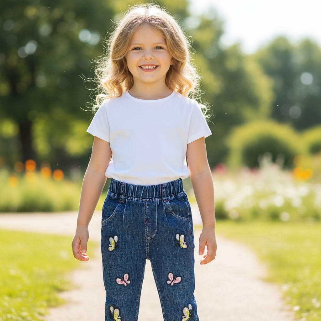 Peacolate 2-10Years Spring Autumn Summer Little Girls Embroidered Denim Jeans - Image 2