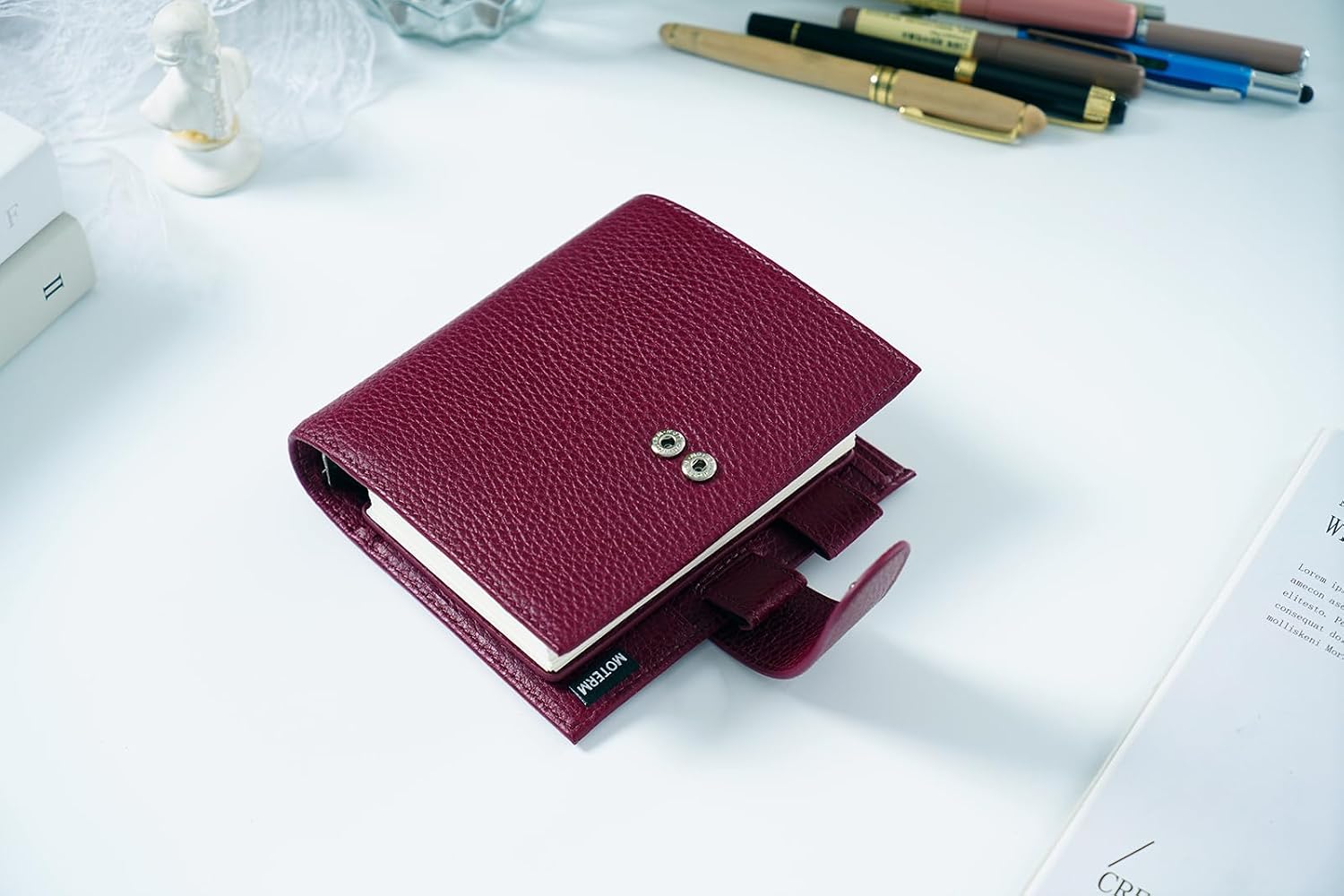 Moterm Elite Pocket Rings - Classeur A7 Cuir Véritable Galet Crème, Anneaux 25 Mm, Organisateur Compact Sans Grande Poche Arrière